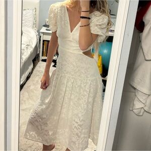 ivory lace cutout midi dress